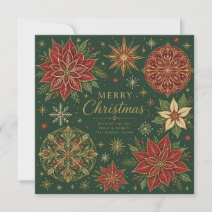 Tarjeta Feliz Navidad Poinsettia Mandala Ornamentada