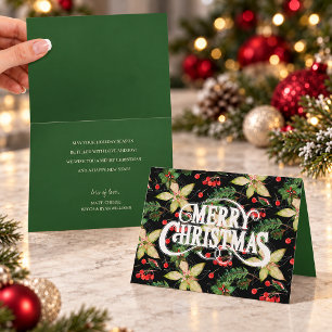 Tarjeta Feliz Navidad Poinsettias Fiesta