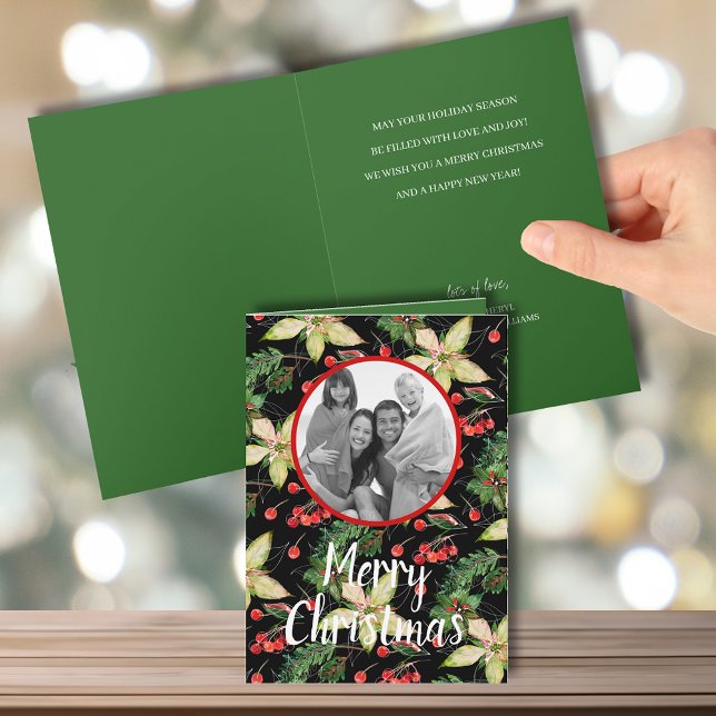 Tarjeta Feliz Navidad Poinsettias Foto de Navidad doblada (Subido por el creador)