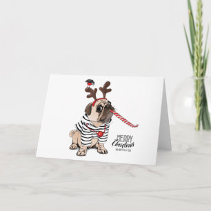 Tarjeta Feliz Navidad   Pug Reno