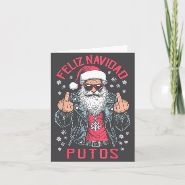 Tarjeta Feliz Navidad Putos Funny Rude Spanish Santa Middl (Anverso)