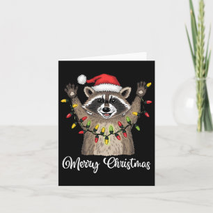 Tarjeta Feliz Navidad Raccoon Santa Hat Xmas Light Pjs M