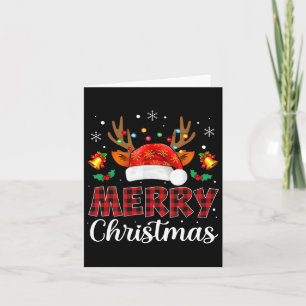 Tarjeta Feliz Navidad Red Santa Hat Reindeer Familia de Na