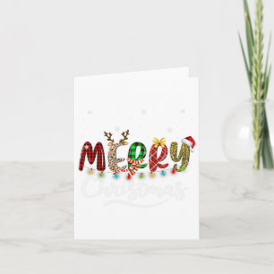 Tarjeta Feliz Navidad Red Santa Hat Reindeer Familia de Na