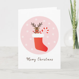 Tarjeta Feliz Navidad Reno Cazo de Navidad Caña de Dulce