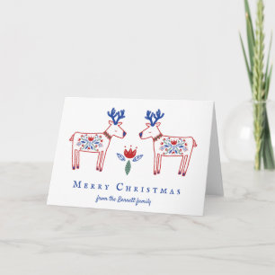Tarjeta Feliz Navidad Reno Floral Escandinavo