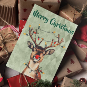 Tarjeta Feliz Navidad Renoes Vintage con Luces