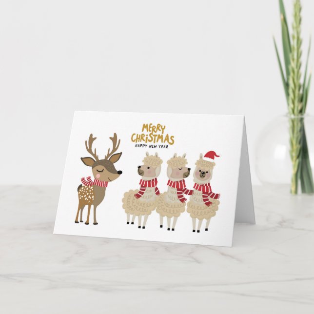 Tarjeta Feliz Navidad | Renoes y Alpacas (Anverso)