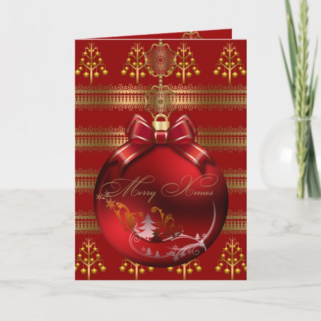 Tarjeta Feliz Navidad Rojo Dorado Bolas de Navidad (Anverso)