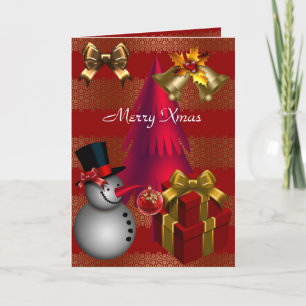 Tarjeta Feliz Navidad Rojo Dorado Rayado Navidad