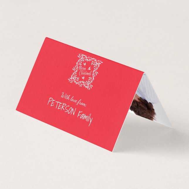 Tarjeta Feliz Navidad Rojo Foliage Tu Texto De Foto Dentro (Reverso)