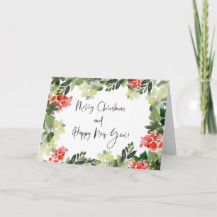 Tarjeta Feliz Navidad Rojo Holly Moderno Guión Fiesta Navi