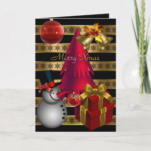 Tarjeta Feliz Navidad Rojo Negro Dorado Raya Navid