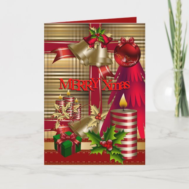 Tarjeta Feliz Navidad Rojo Verde Dorado Navidad (Anverso)