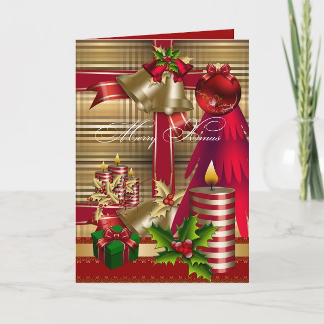 Tarjeta Feliz Navidad Rojo Verde Dorado Navidad (Anverso)