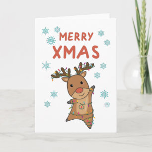Tarjeta Feliz Navidad Rudolph Luces de hadas de reno rojo