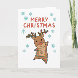 Tarjeta Feliz Navidad Rudolph Nieve reno de nariz roja