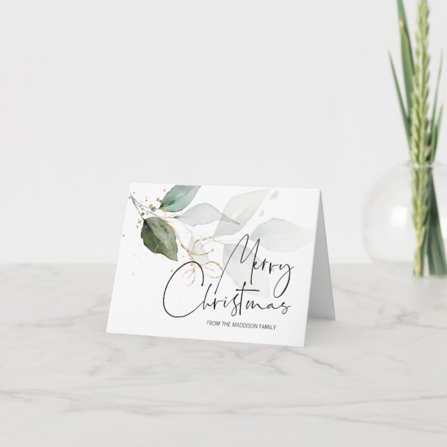 Tarjeta Feliz Navidad Saludo a Eucalipto moderno (Anverso)