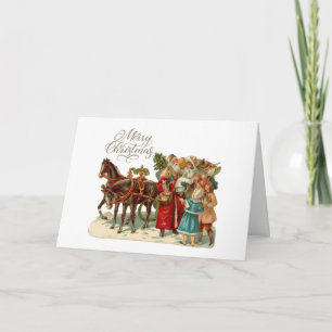 Tarjeta Feliz Navidad Santa Antiguo con Niños