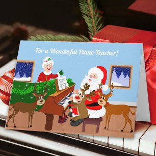 Tarjeta Feliz Navidad Santa como profesor de piano enseñan