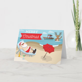 Tarjeta Feliz Navidad - Santa en la playa