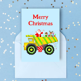 Tarjeta Feliz Navidad Santa En Volquete Elfo, Reno