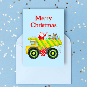 Tarjeta Feliz Navidad Santa En Volquete Elfo, Reno