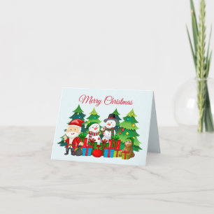 Tarjeta Feliz Navidad Santa, Muñecos de Nieve y Regalos