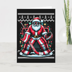Tarjeta Feliz Navidad Santa Portero de Hockey Navidad Fea