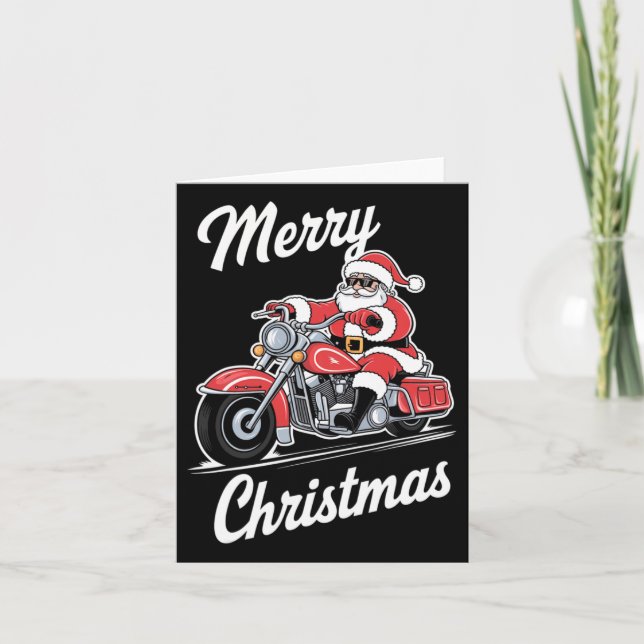 Tarjeta Feliz Navidad Santa Riding Motocicleta Biker Love (Anverso)