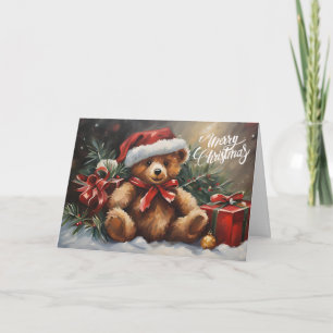 Tarjeta Feliz Navidad Santa Teddy Bear