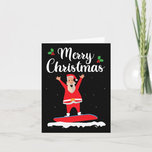 Tarjeta Feliz Navidad Snowboard Santa Claus Boarder E (Anverso)