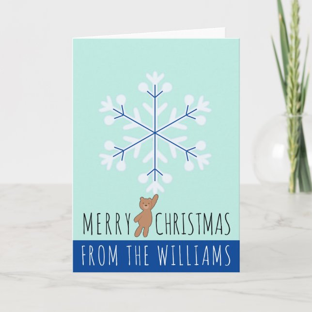 Tarjeta Feliz Navidad Snowflake Teddy Bear Name Card (Anverso)