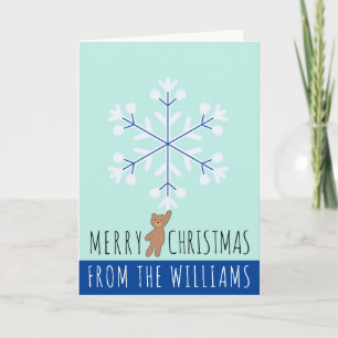 Tarjeta Feliz Navidad Snowflake Teddy Bear Name Card