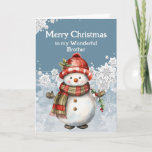 Tarjeta Feliz Navidad Snowman Brother<br><div class="desc">La sonrisa de un muñeco de nieve,  tan cálida y brillante,  igual que nuestra amistad,  pura alegría. Feliz Navidad,  querido hermano,  que nuestra risa nunca termine.</div>