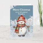 Tarjeta Feliz Navidad Snowman Grandma<br><div class="desc">La sonrisa de un muñeco de nieve,  tan cálida y brillante,  igual que nuestra amistad,  pura alegría. Feliz Navidad,  mi querida abuela,  que nuestra risa nunca termine.</div>