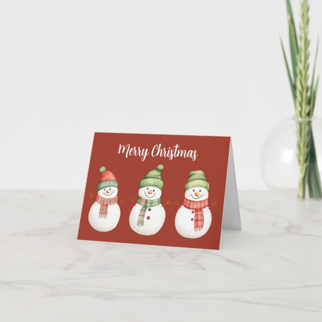 Tarjeta Feliz Navidad Snowmen (Anverso)