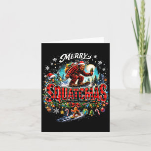 Tarjeta Feliz Navidad Squatchmas Divertido Bigfoot Snowboa