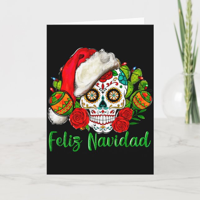 Tarjeta Feliz Navidad Sugar Skull Mexican Christmas  (Anverso)