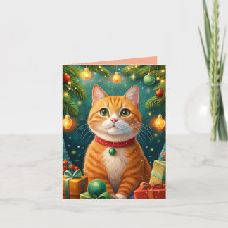 Tarjeta Feliz navidad te desea mi gato naranja