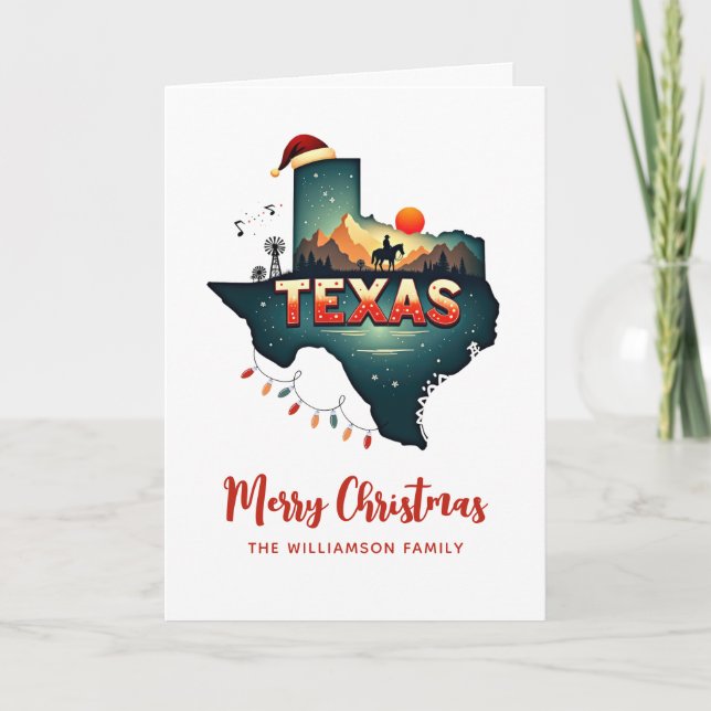 Tarjeta Feliz Navidad Texas State Retro Personalizado (Anverso)