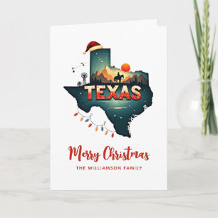 Tarjeta Feliz Navidad Texas State Retro Personalizado
