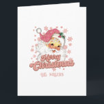 Tarjeta Feliz Navidad tipografía retro rosa Santa Claus<br><div class="desc">Feliz Navidad,  tipografía retro rosa con un Santa Claus con un gorra rosa. Personalizable de texto en el panel frontal e izquierdo interior.</div>
