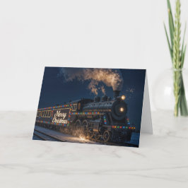 Tarjeta Feliz Navidad Tren Antiguo en la Nieve