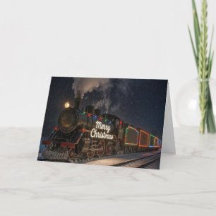 Tarjeta Feliz Navidad Tren Antiguo en la Nieve