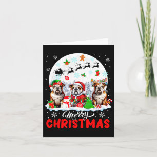 Tarjeta Feliz Navidad Tres Bulldoges de renos de Santa Elf