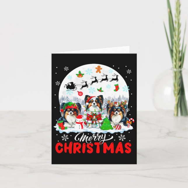 Tarjeta Feliz Navidad Tres Papillones de renos de Santa El (Anverso)