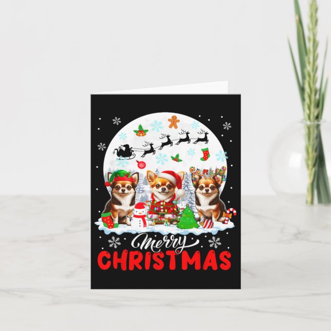 Tarjeta Feliz Navidad tres renos de Santa Elf Chihuahua (Anverso)