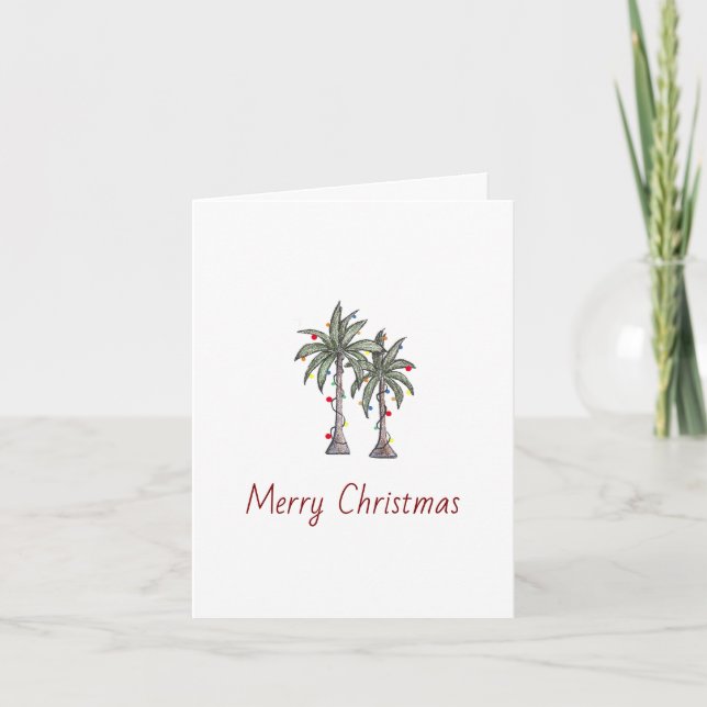 Tarjeta Feliz Navidad Tropical Palm Trees Beach Holiday (Anverso)