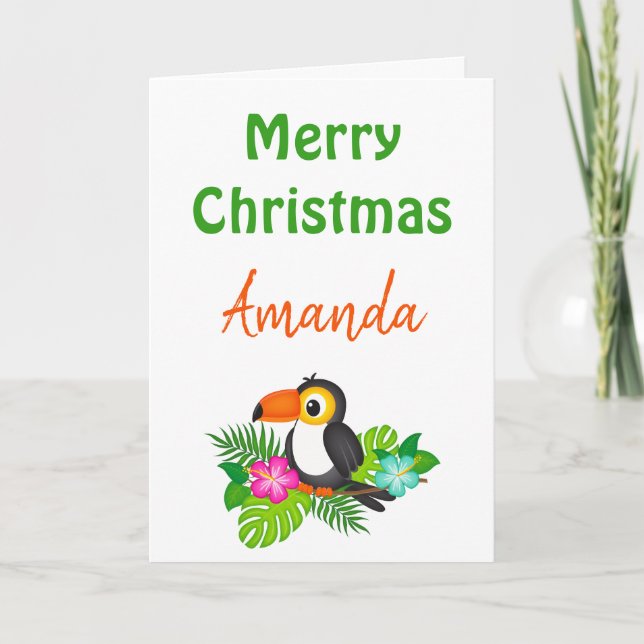 Tarjeta Feliz Navidad Tropical Toucan (Anverso)